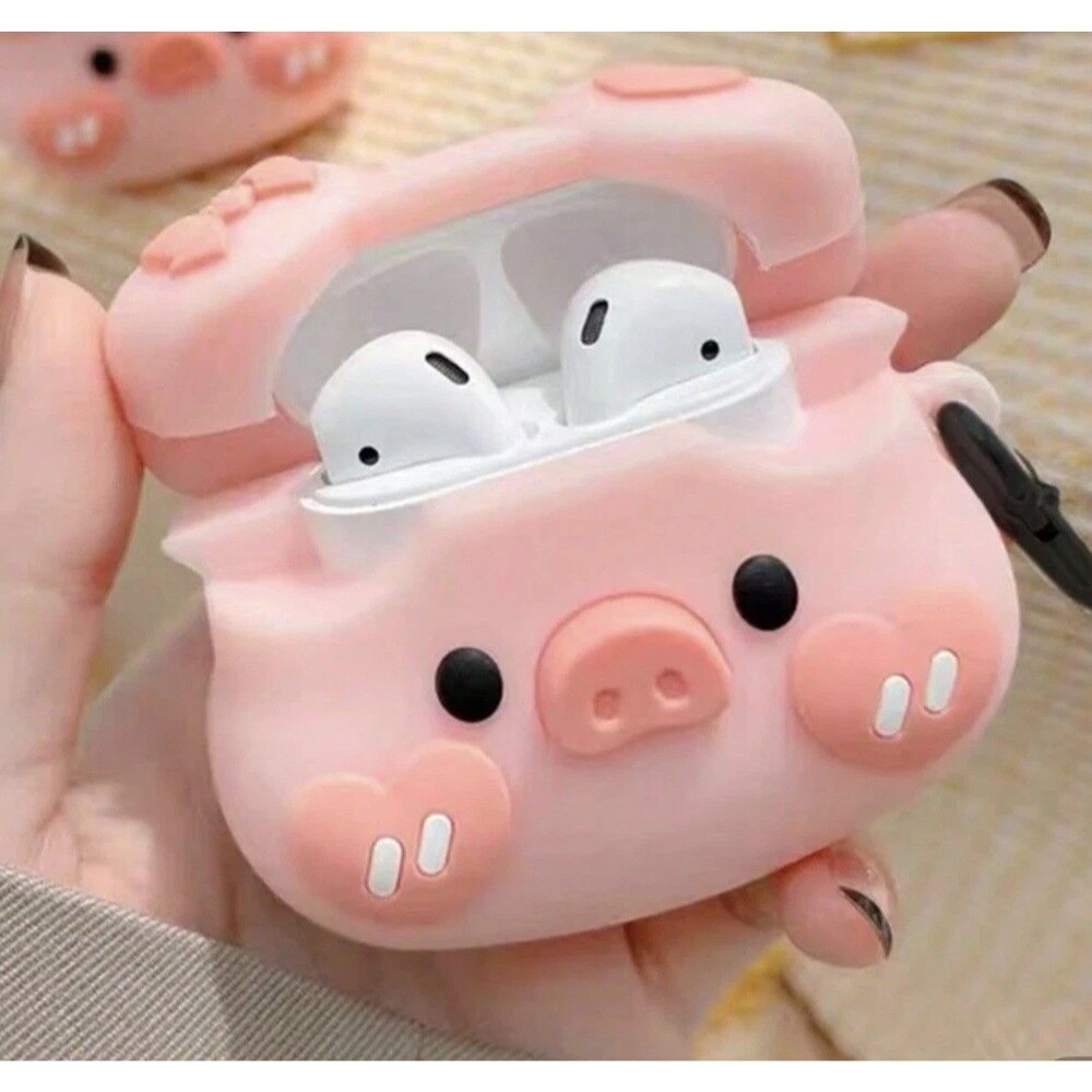 Kawaii Cartoon Pink Pig Silicone Protective Case Cover for Apple AirPods 1 / 2